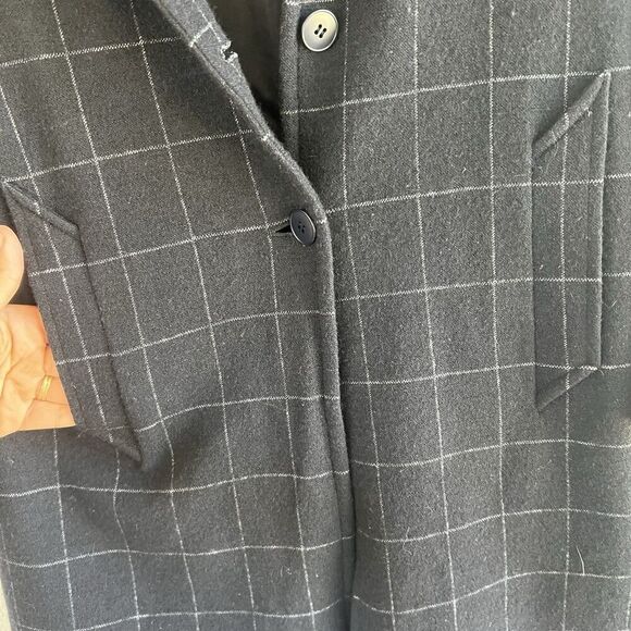 Agnes B Wool Chester Coat Women’s Small T1 Blad White Grid Plaid France - Picture 4 of 9